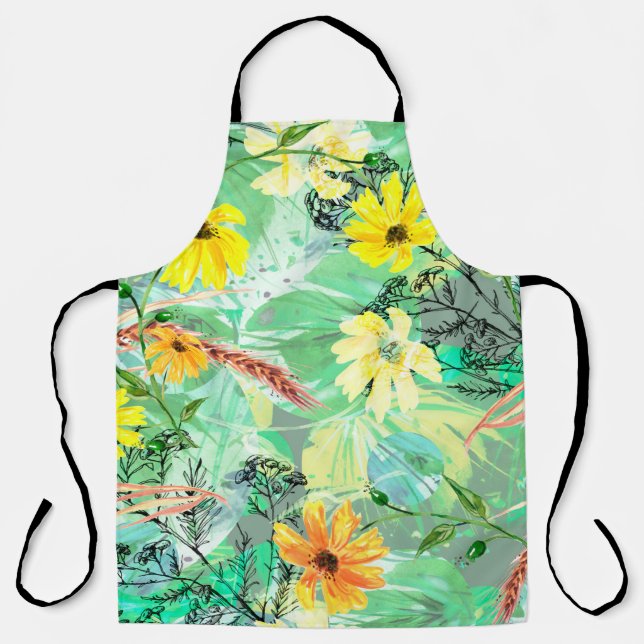 Creative seamless watercolor pattern of plants, He Apron (Front)