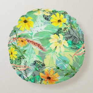 Creative seamless watercolor pattern of plants, He Round Pillow