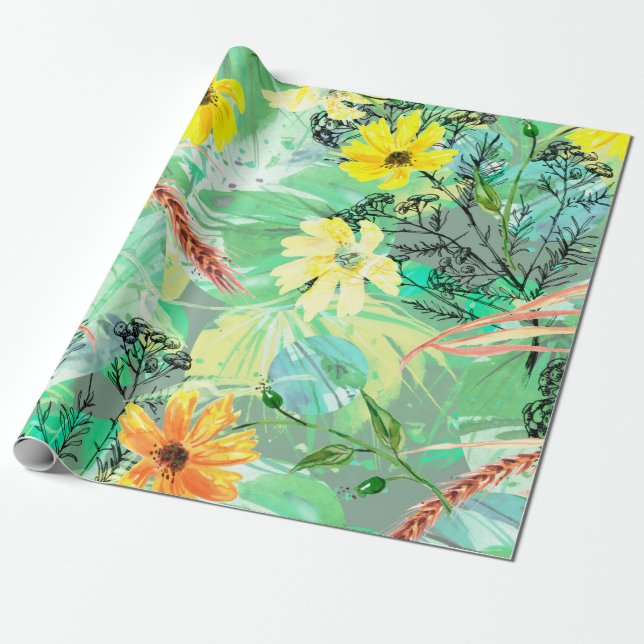 Creative seamless watercolor pattern of plants, He Wrapping Paper (Unrolled)