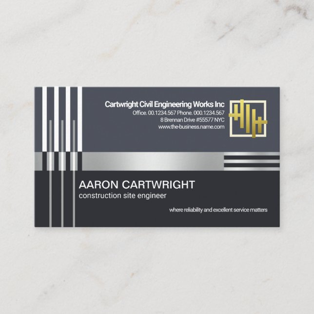 Creative Silver Construction Re-Bar Lines Engineer Business Card (Front)