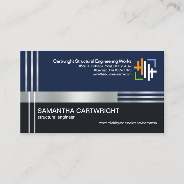 Creative Silver Re-bar Columns Civil Engineering Business Card (Front)