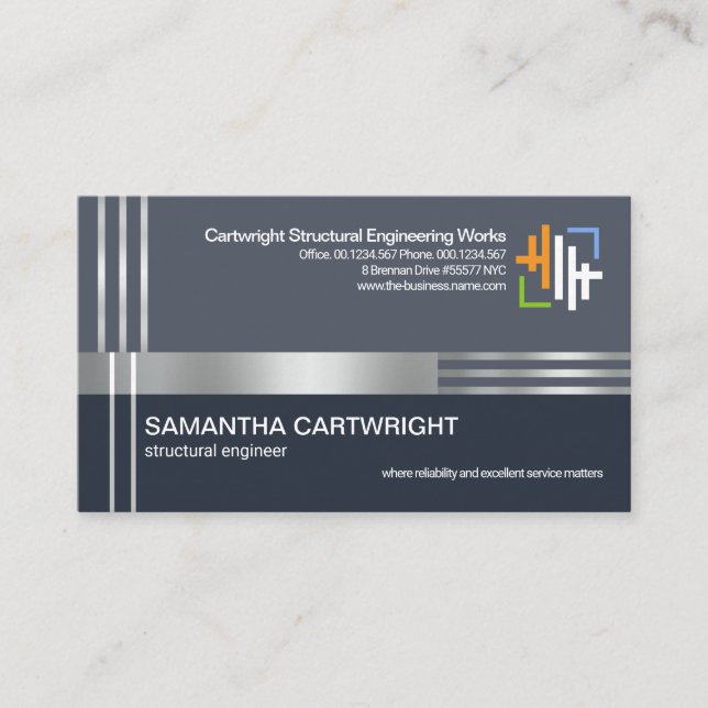 Creative Silver Re-bar Columns Engineering Business Card (Front)