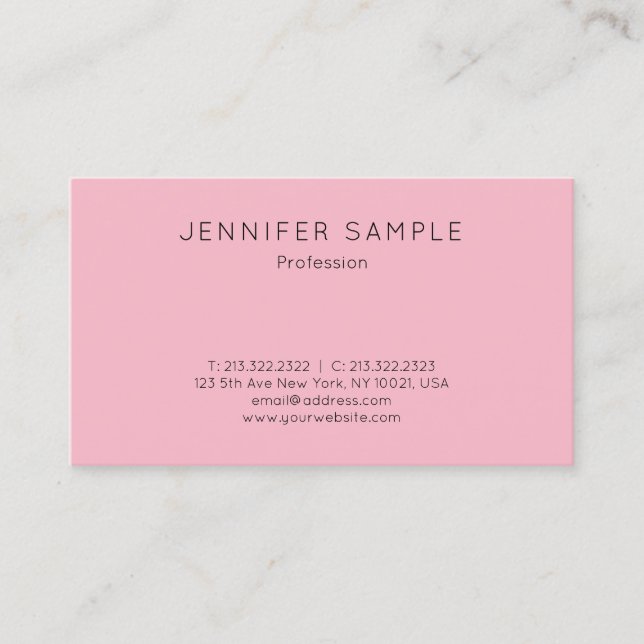 Creative Simple Professional Modern Elegant Pink Business Card (Front)