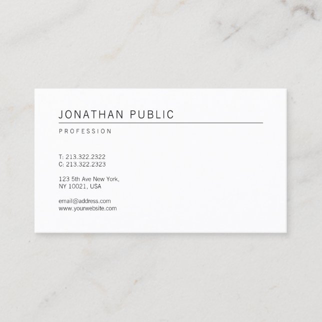 Creative Simple White Plain Modern Sophisticated Business Card (Front)