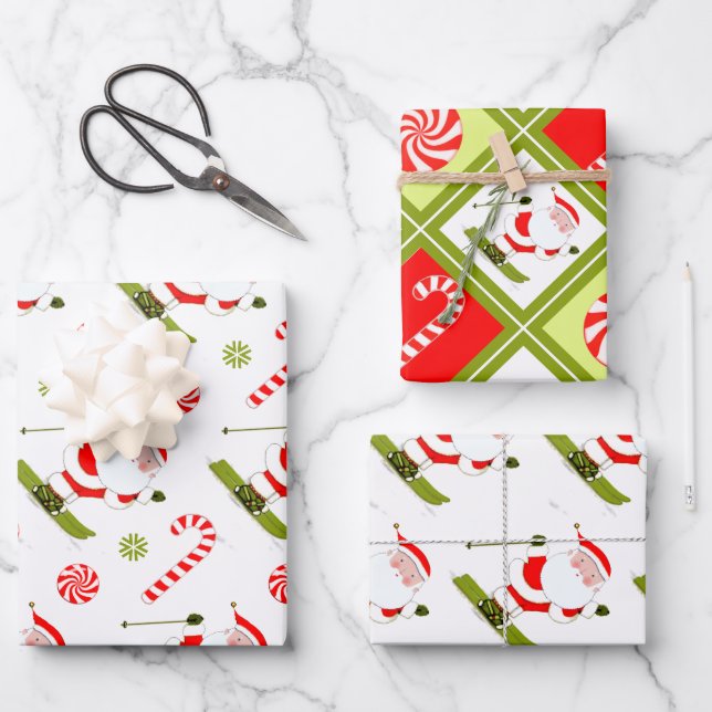Creative Skiing Christmas Skier Wrapping Paper Sheet (Front)