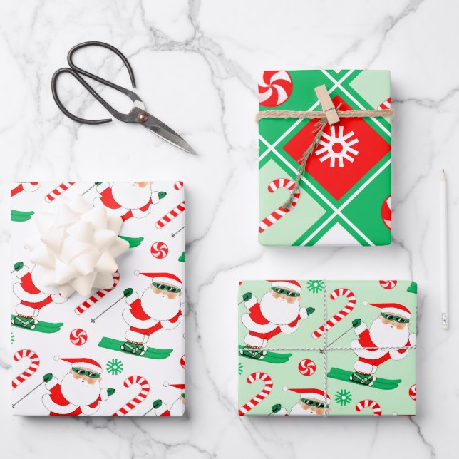 Creative Skiing Holiday Ski Wrapping Paper Sheet (Front)