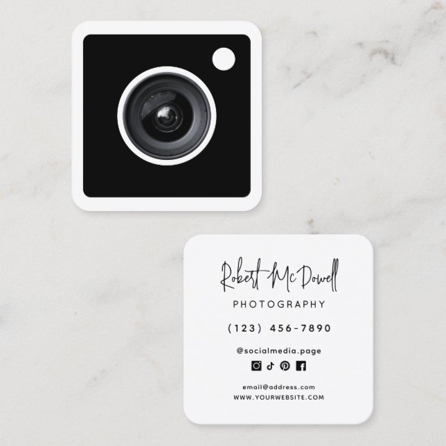 Creative social media style photographer square business card (Front/Back)