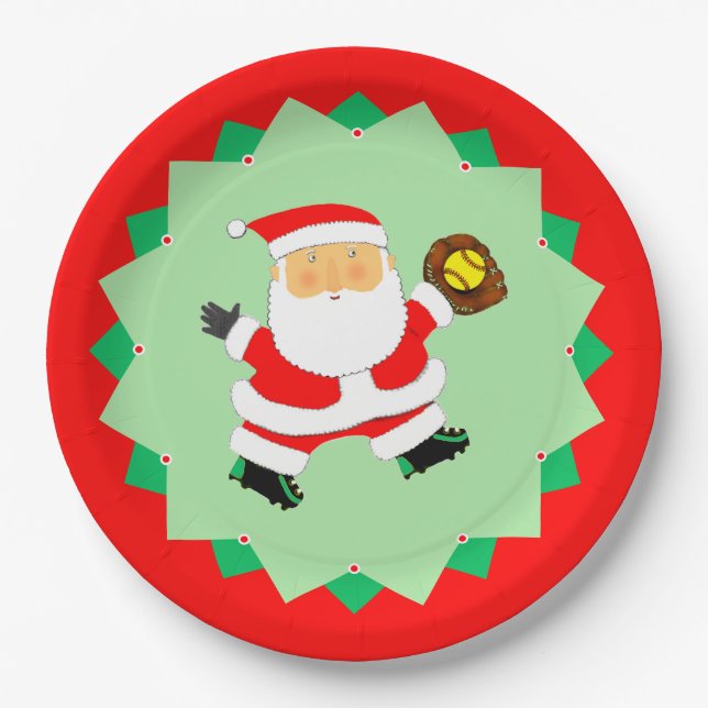 Creative Softball Christmas Holiday Paper Plate (Front)