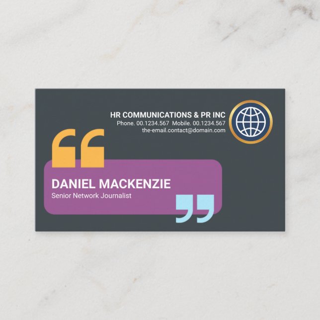Creative Speech Box Quotation Mark PR HR Manager Business Card (Front)