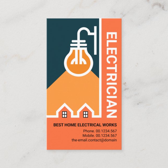 Creative Street Light Bulb On Homes Electrician Business Card (Front)