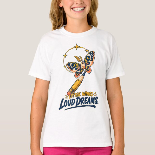 Creative Student Moth Pencil Dreams T-Shirt (Front)