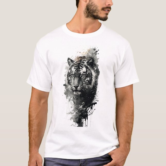 Creative Stylish Watercolor Tiger Head T-Shirt  (Front)