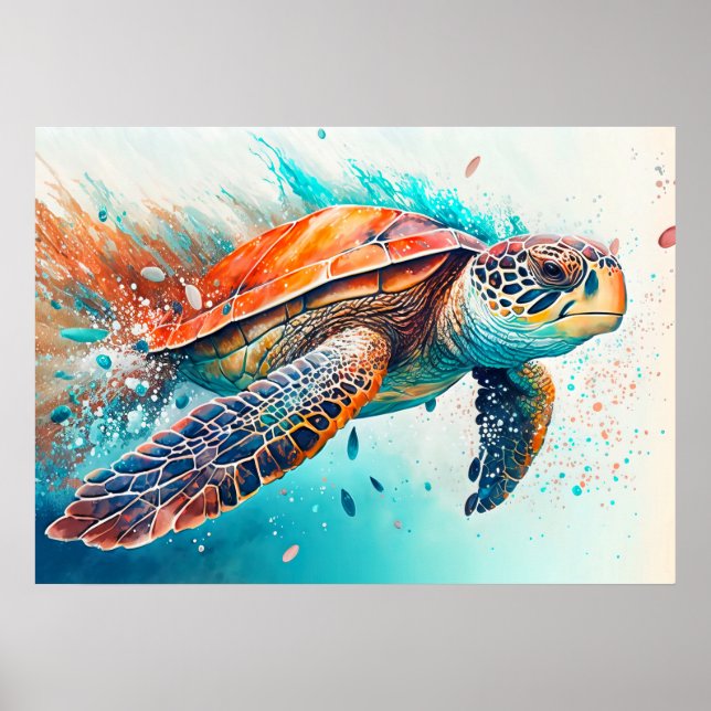 Creative Swimming Tortoise Illustration Poster (Front)