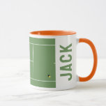 Creative Tennis Mug<br><div class="desc">Unique tennis coffee cup featuring creative tennis ball on tennis court design. Edit text to add name of your favourite tennis player,  coach or tennis lover.</div>