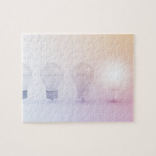 Creative Thinking with Light Bulb Illuminated Jigsaw Puzzle