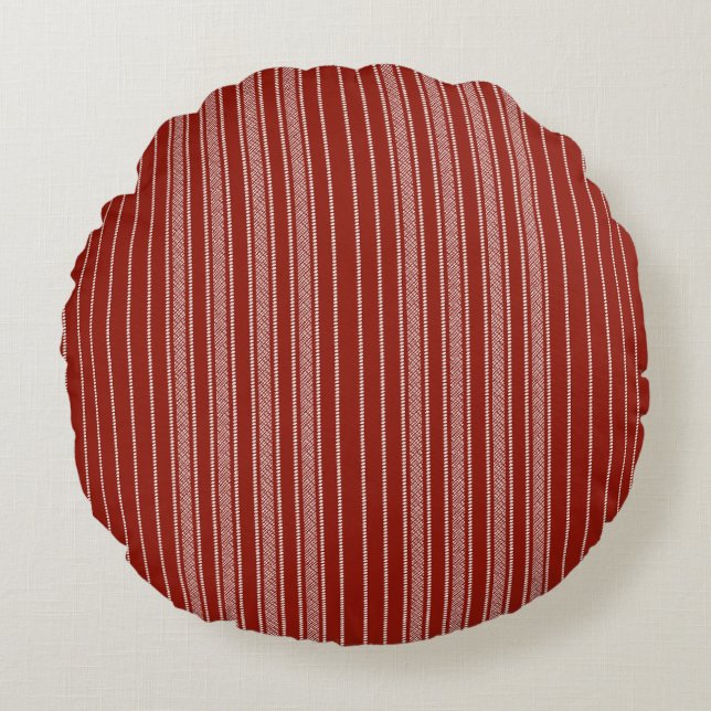 Creative Ticking Stripe – Heritage Rust Round Pillow (Front)