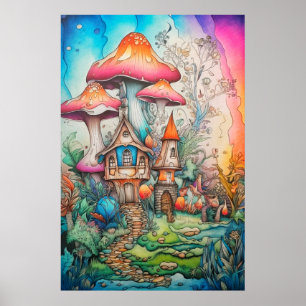 Creative Vintage Psychedelic Mushroom Drawing Poster