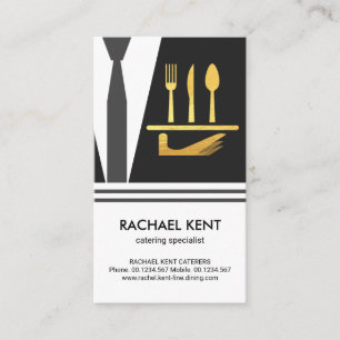 Creative Waiter Suit Apron Serving Plate Cutlery Business Card