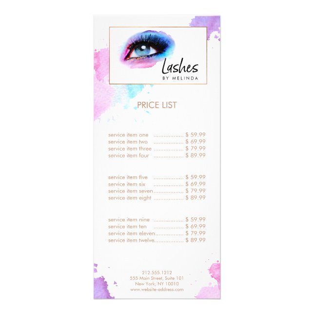 Creative Watercolor Eyelashes Blue Rack Card (Front)