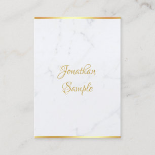 Creative White Marble Gold Modern Hand Script Text Business Card
