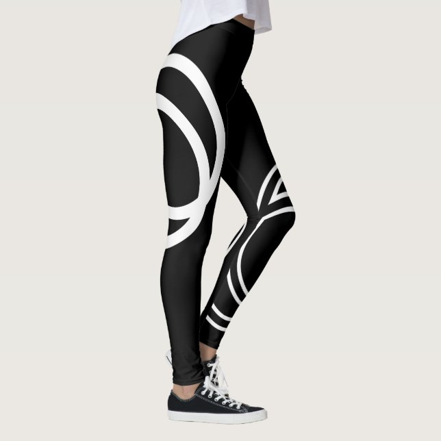 Creative White Monochrome Intersected Circles Leggings (Right)