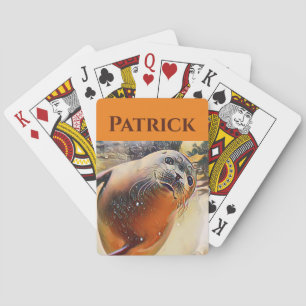 Creative Wildlife Cute Seal Pop Art with Your Name Playing Cards