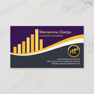 Creative Yellow Share Graph Wave Financial Advisor Business Card