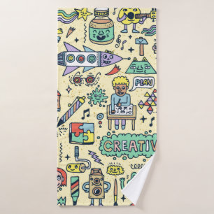 Creativity Activities Funny Doodle Cartoon Set 1. Bath Towel