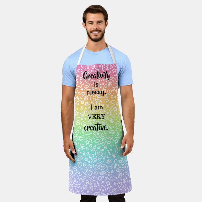 Creativity is Messy Rainbow Doodles Funny Apron (Worn)