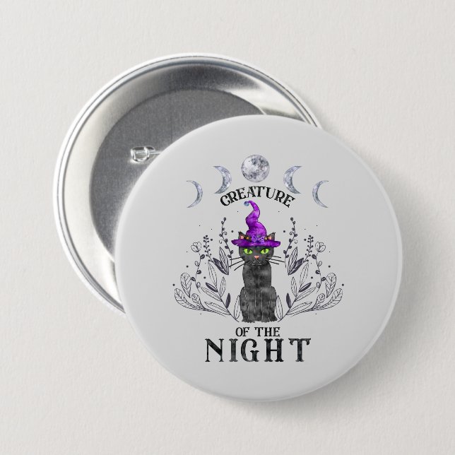 Creatures of the Night – Halloween Black Cat 3 Inch Round Button (Front & Back)