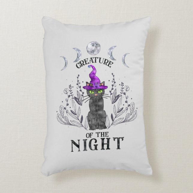 Creatures of the Night – Halloween Black Cat Accent Pillow (Front(Vertical))