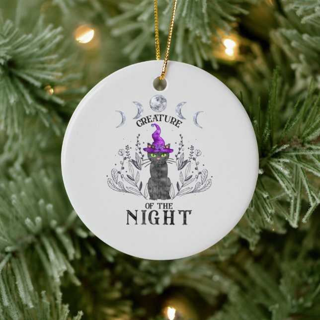 Creatures of the Night – Halloween Black Cat Ceramic Ornament (Tree)