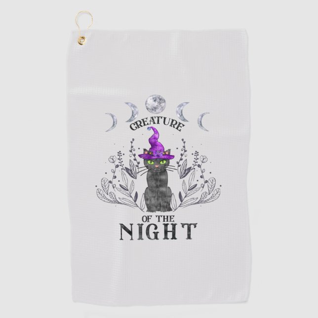 Creatures of the Night – Halloween Black Cat Golf Towel (Front)