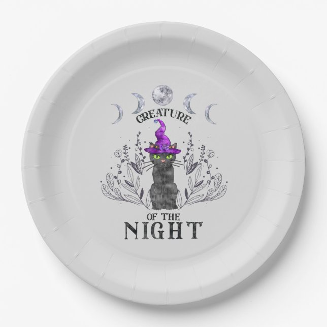 Creatures of the Night – Halloween Black Cat Paper Plate (Front)