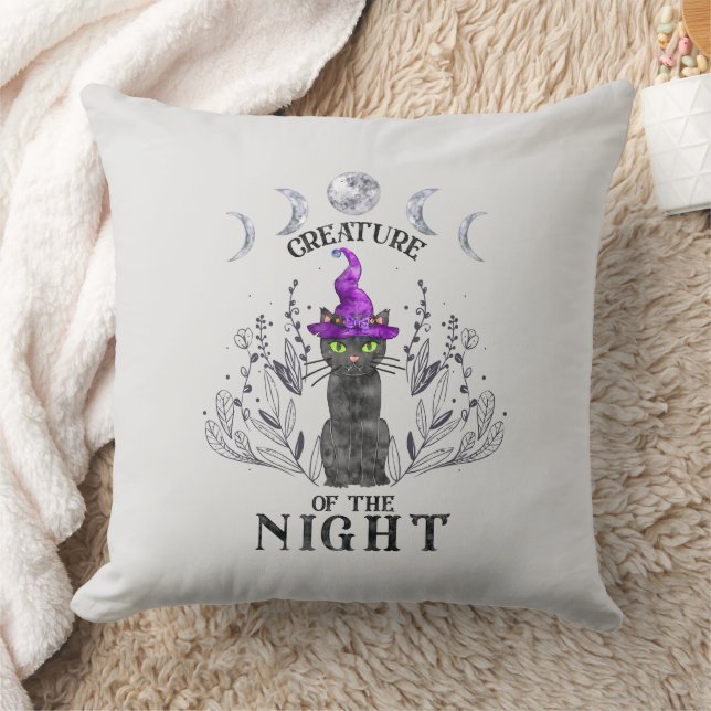 Creatures of the Night – Halloween Black Cat Throw Pillow (Blanket)