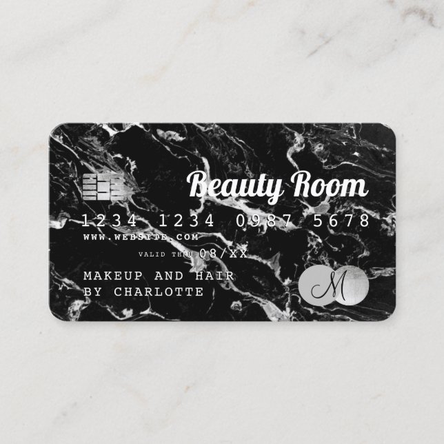 Credit card beauty black marble chic monogram (Front)
