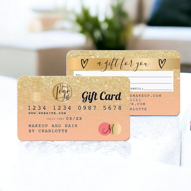 Credit card chic gold glitter ombre peach gift (Credit card chic gold glitter ombre peach gift)