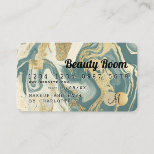 Credit card gold marble teal dark beauty monogram