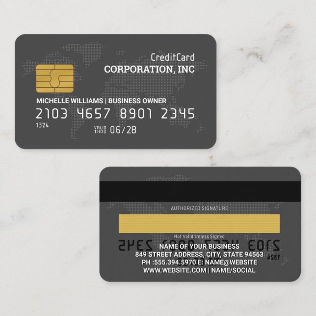 Credit Card | Grey | Map of The World (Front/Back)
