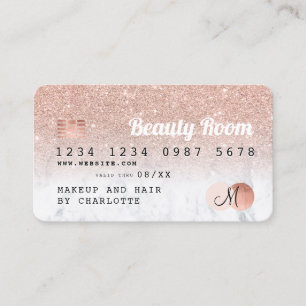 Credit card rose gold glitter marble monogram