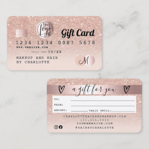 Credit card rose gold glitter ombre gift card