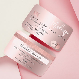 Credit card rose gold metallic foil hair monogram