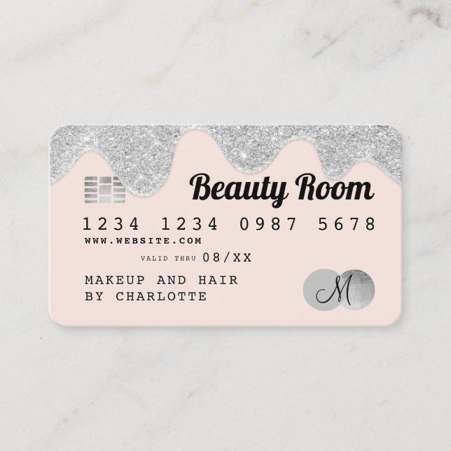 Credit card silver glitter drips chic beauty (Front)