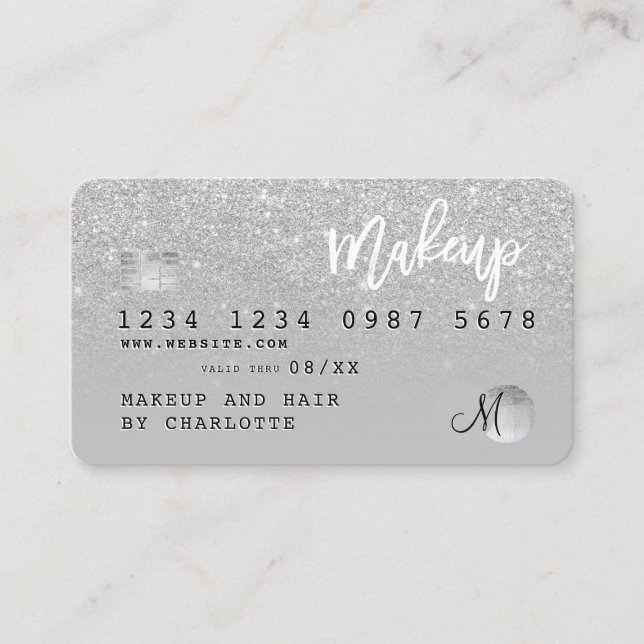 Credit card silver glitter gray monogram (Front)