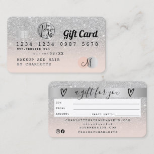 Credit card silver glitter ombre grey gift card