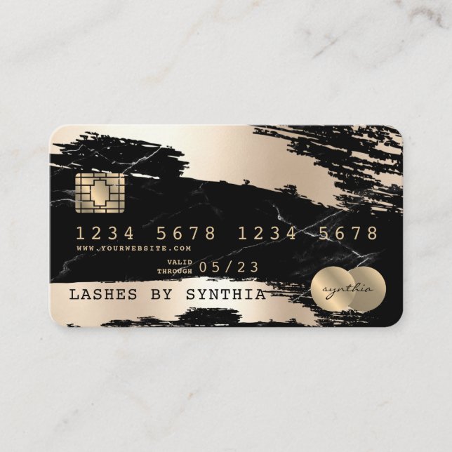 Credit Card Styled Black Marble  Gold (Front)