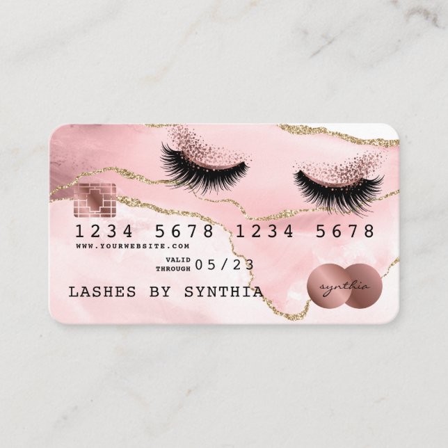 Credit Card Styled Blush Pink Agate Long Lashes (Front)