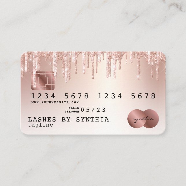 Credit Card Styled Rose Gold Glitter Drips (Front)