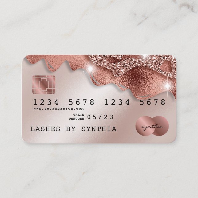 Credit Card Styled Rose Gold Glitter Drips (Front)