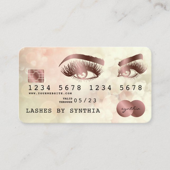 Credit Card Styled Rose Gold Long Lashes Bokeh (Front)